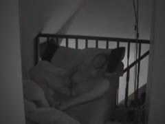 Hidden cam shows a wife with her legs spread apart and masturbating nicely 